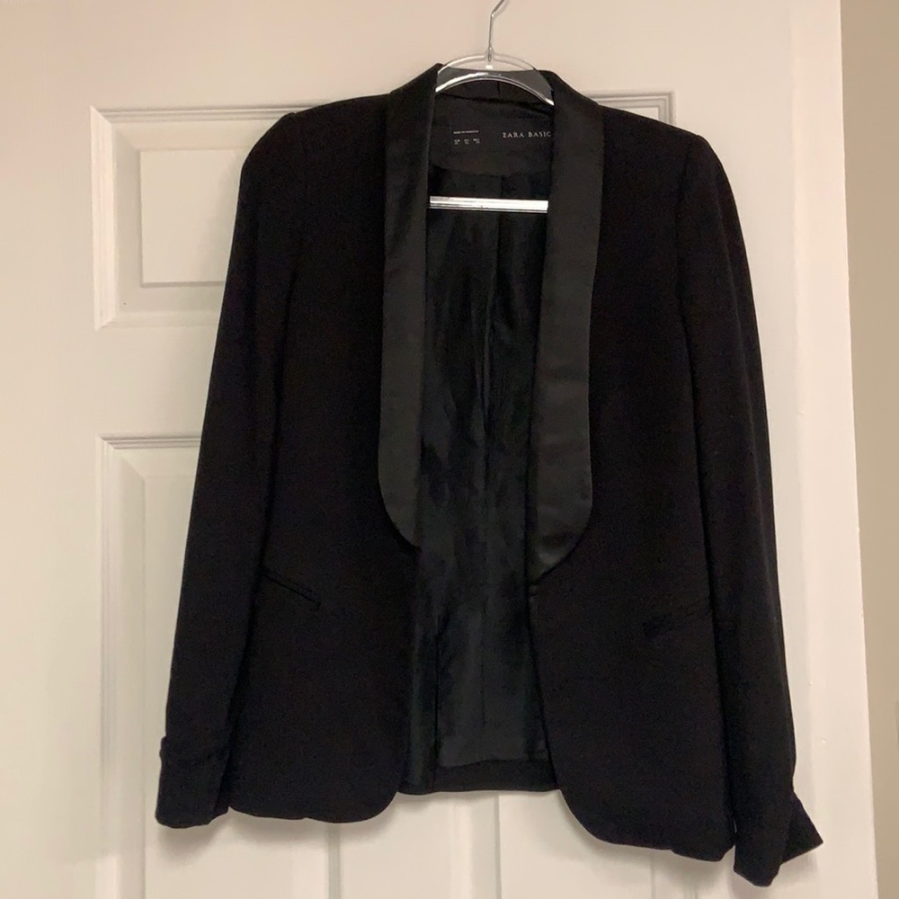 Black zara tailored blazer with satin lapels